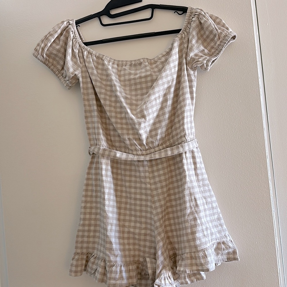 Topshop Gingham Off-the-Shoulder Romper Size 8 - Picture 7 of 8